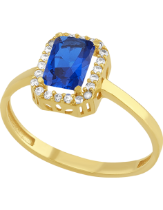 Anillo zafiro zirconias oro 10K