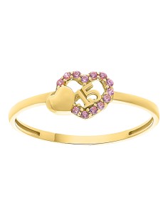 Anillo XV años corazón rosa 10K