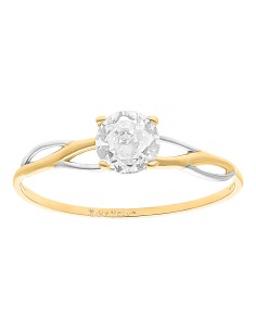 Anillo solitario bicolor 10K