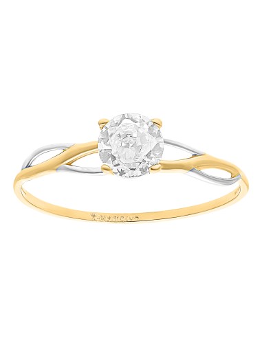Anillo solitario bicolor 10K