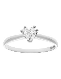 Anillo solitario corazón oro blanco 10K