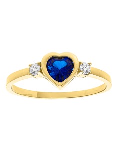Anillo solitario corazón azul 10K