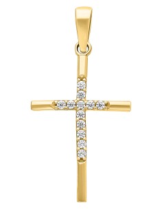 Cruz larga con zirconias oro 10K