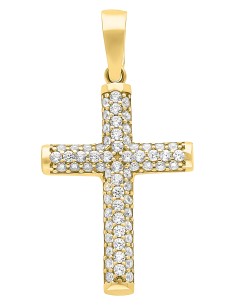 Cruz redonda con zirconias oro 10K
