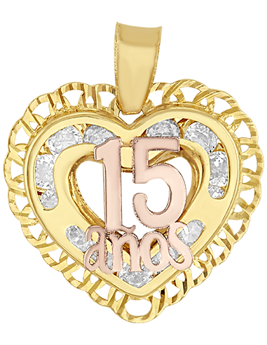 Dije Mis XV años corazón  oro rosa 10K