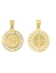 Medalla San Benito zirconias oro 10K