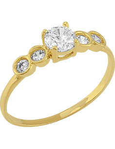 Anillo solitario bisel zirconias 10K