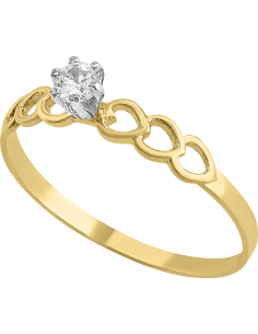Anillo solitario corazones 14K