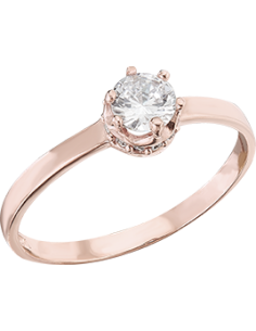 Anillo solitario corona oro rosa 10K